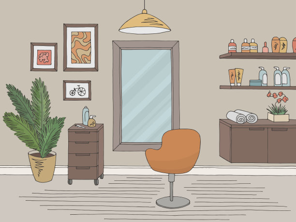 发廊图形颜色室内草图插图向量图片下载