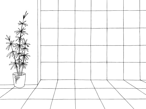 房间图形黑白瓷砖家居室内草图插图矢量图片下载