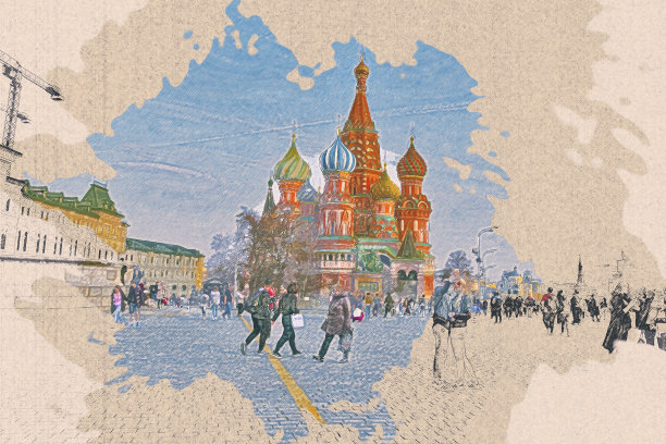 红场彩绘铅笔。俄罗斯,莫斯科地标。图片下载