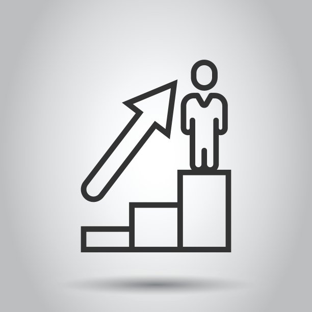 人与增长箭头图标在平面风格。工作策略矢量插图在白色孤立的背景。办公室培训经营理念。图片下载