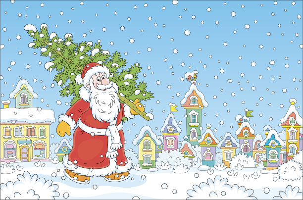 圣诞老人带着圣诞树图片下载