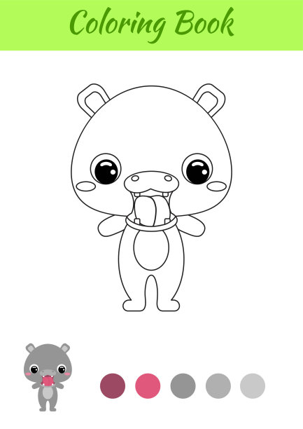 着色书小河马宝宝。儿童涂色页。为学前儿童和学步儿童和可爱的动物举办的教育活动。黑白矢量股票插图。图片下载