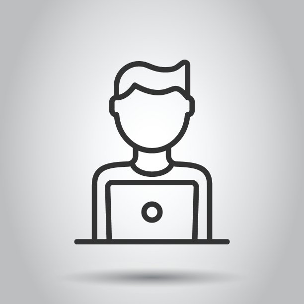 人们的笔记本电脑图标在平面风格。Pc用户矢量插图白色孤立的背景。办公室经理经营理念。图片下载