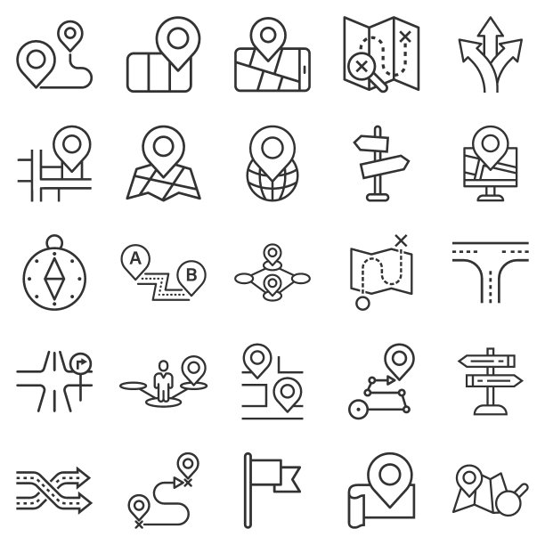 导航图标设置在平面风格。Gps方向矢量图上的白色孤立背景。定位销位业务概念。图片下载