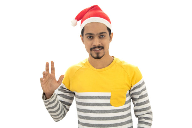 戴着圣诞帽的男人在白色背景上问候图片下载