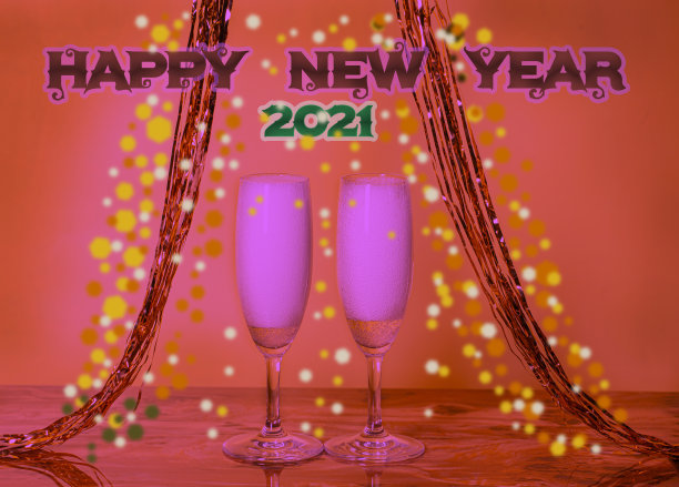 新年贺卡和香槟图片下载