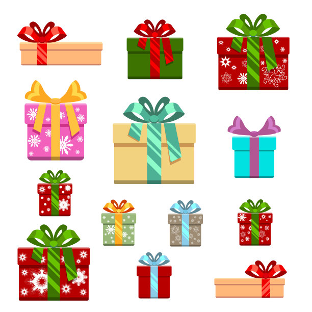 套装礼品盒平面和卡通风格图片下载