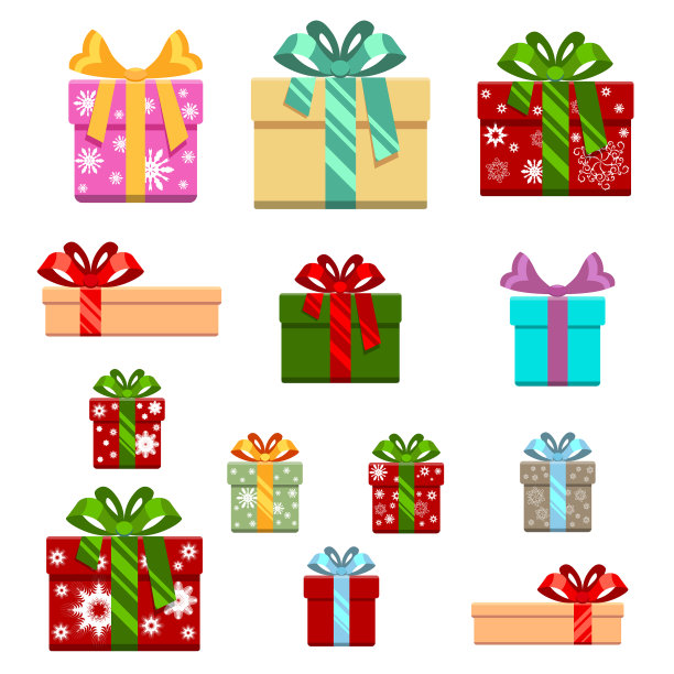 套装礼品盒平面和卡通风格图片下载