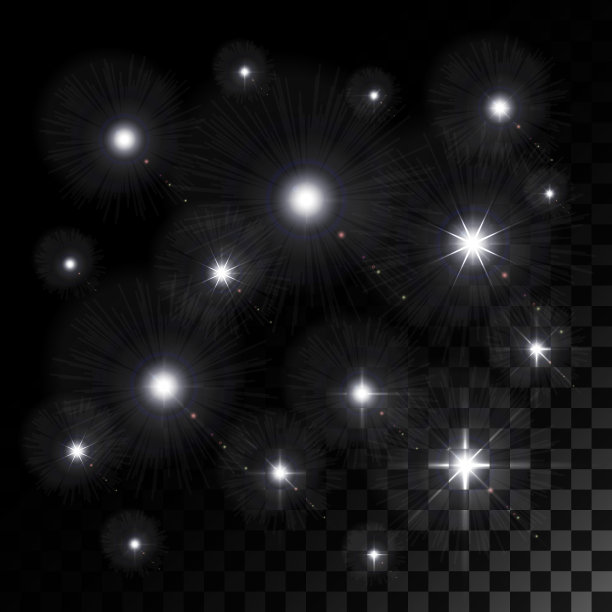 发光的灯光和星星孤立在五颜六色图片下载