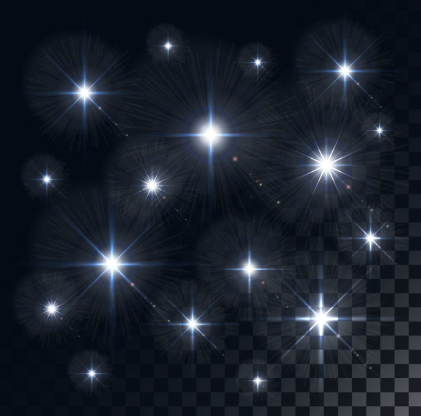 发光的灯光和星星孤立在五颜六色图片下载
