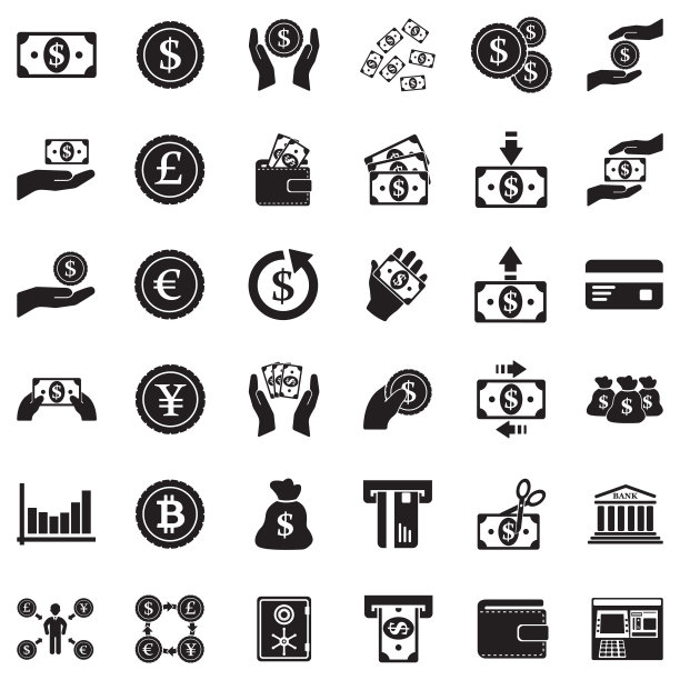资金图标，黑色扁平设计，矢量图图片下载