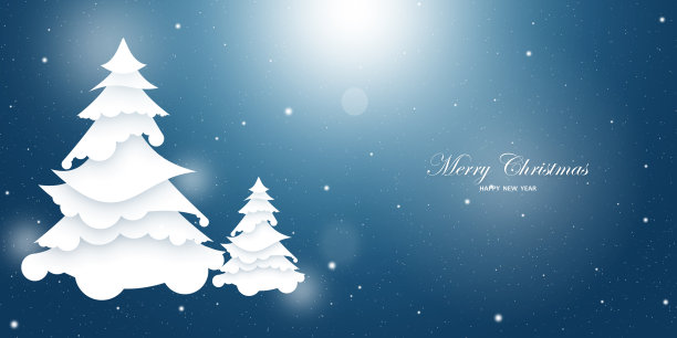 圣诞快乐和新年快乐的背景贺卡与圣诞树景观和雪花纸艺术风格图片下载