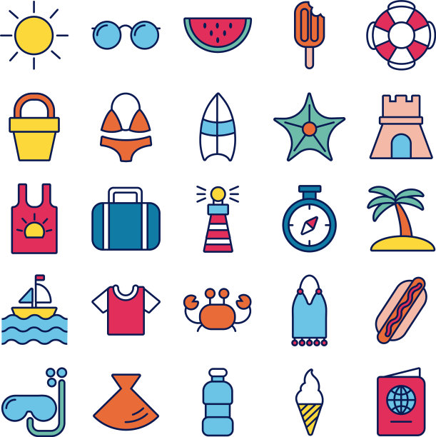 捆绑夏季度假集图标图片下载