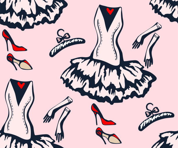 手绘矢量经典服装和配饰。手绘墨水插图。现代装饰装饰背景。矢量模式。印刷纺织品，布料，墙纸，剪贴簿图片下载