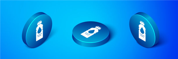 等距瓶水图标孤立在蓝色图片下载