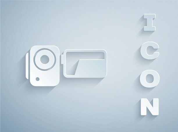 剪纸电影摄像机图标孤立在灰色图片下载