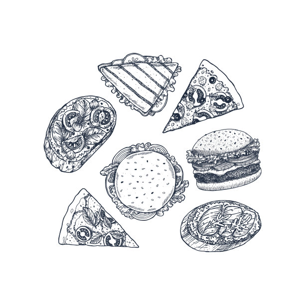 手绘快餐套装图片下载