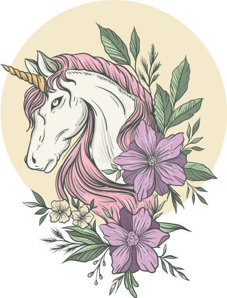美丽豪华的独角兽用鲜花装饰图片下载