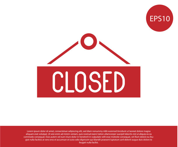 红色悬挂标志与文字关闭图标隔离图片下载
