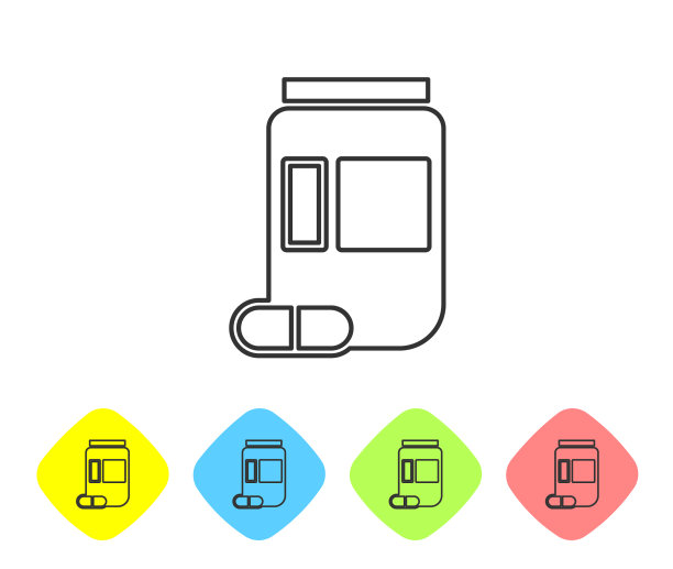 灰色线药瓶和药丸图标孤立图片下载