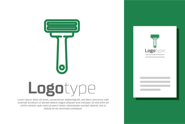 绿色线剃须剃须刀图标孤立在白色图片下载