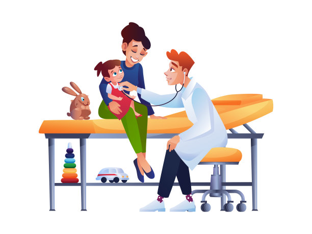 儿科医生检查女婴和母亲隔离医生检查幼童听诊器。病媒母亲坐在病床上与儿童玩玩具，进行儿科会诊和检查图片下载