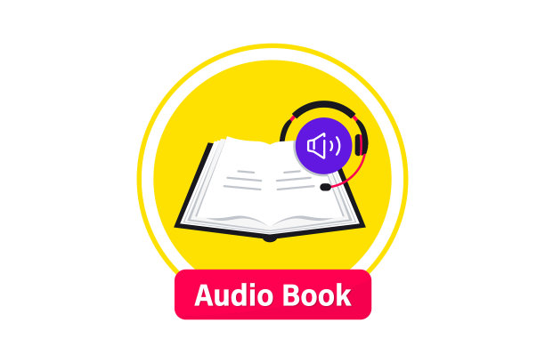 有声读物的标志。听文学作品，电子书音频格式。书籍在线移动应用扁平化图标。带耳机的在线有声读物，远程教育电子学习。网络研讨会,播客教程图片下载