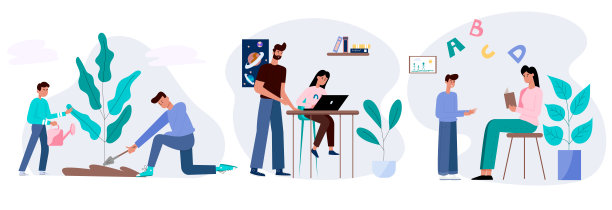 矢量插画集家长帮助孩子图片下载