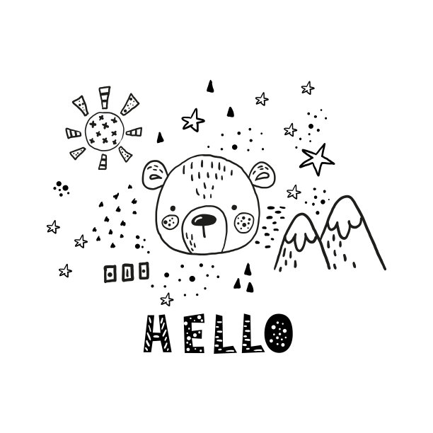 滑稽可爱的斯堪的纳维亚熊卡通风格。向量打印与熊。可打印的模板。用于包装，表面设计，墙纸，贺卡图片下载