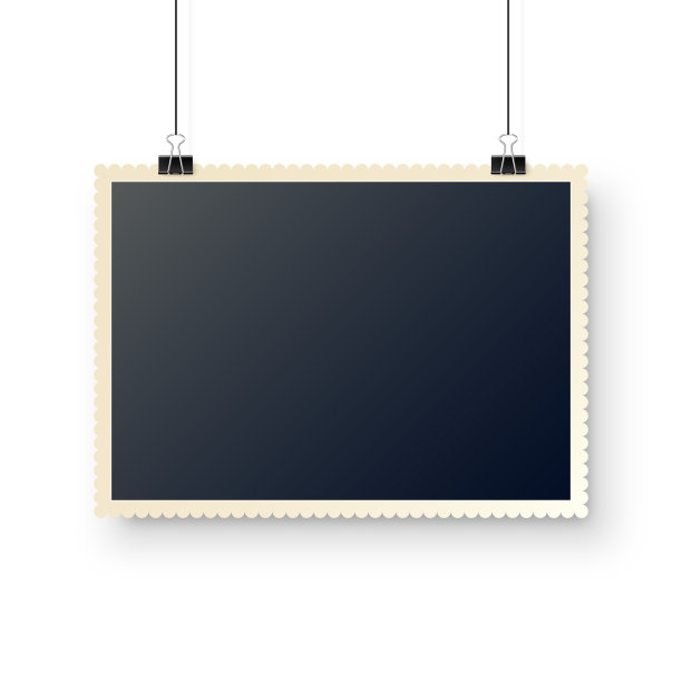 照片卡挂在回形针上。数码快照相框，摄影。复古怀旧照片。设计的模型。矢量图图片下载