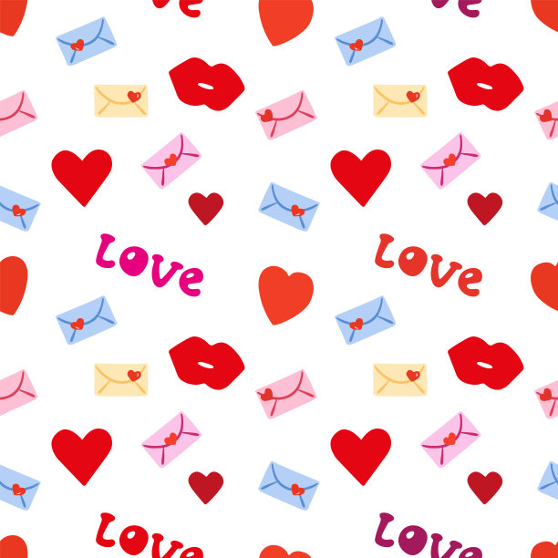 无缝图案与红心，嘴唇，情人和手写情书。图片下载