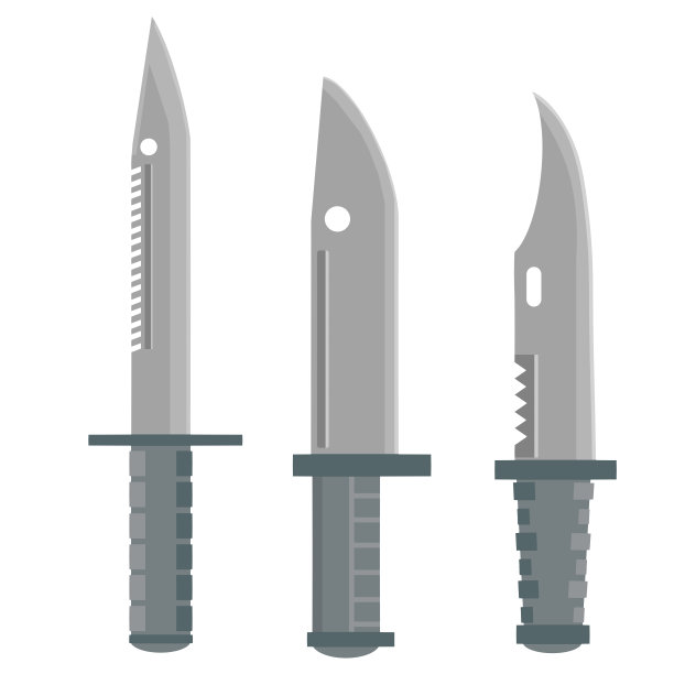 一套猎刀。锋利的带柄的灰色刀片。图片下载