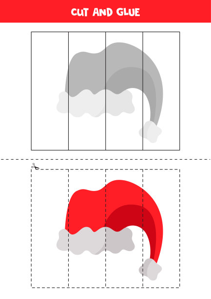 为孩子们剪接和粘接名声。可爱的圣诞帽。图片下载