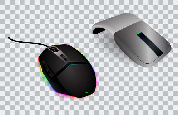 一套计算机鼠标真实感或鼠标滚动和点击光学技术或鼠标设备插图上透明的背景。Eps 10矢量，易于修改图片下载
