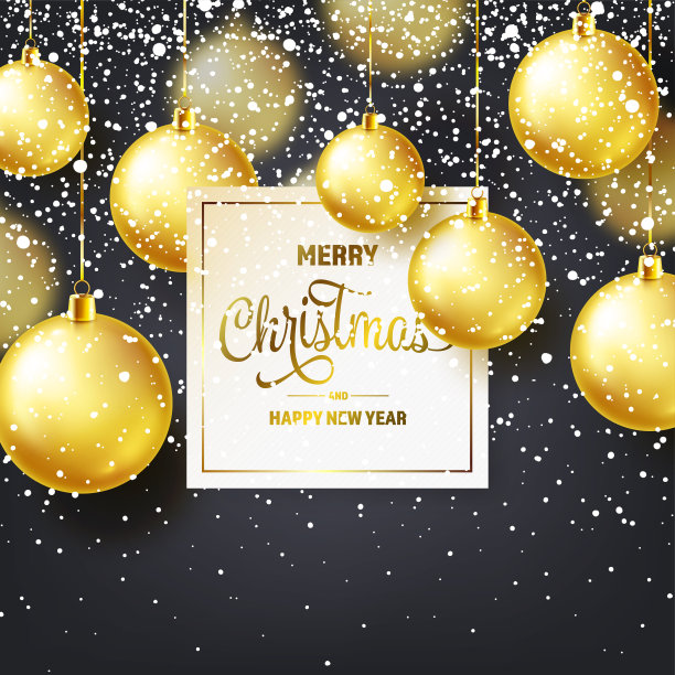 圣诞背景与树球和雪。金色的球。新年。冬天的假期。季销售装饰。黄金圣诞礼物图片下载