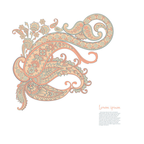 佩斯利隔离模式。大马士革风格复古插图图片下载