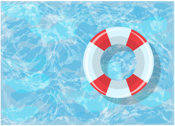 明亮的救生圈躺在一个蓝色的水池里图片下载