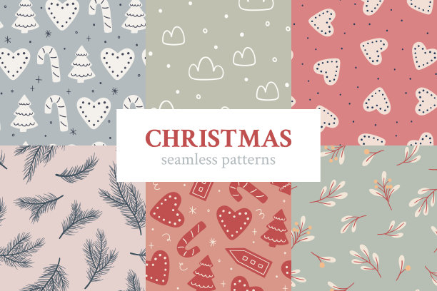 一套圣诞节无缝矢量模式图片下载