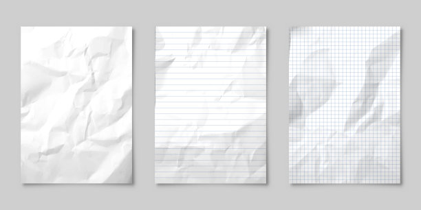 现实的空白衬里皱褶纸与阴影在A4格式隔离在灰色背景。笔记本或书页。设计模板或模型。矢量图图片下载
