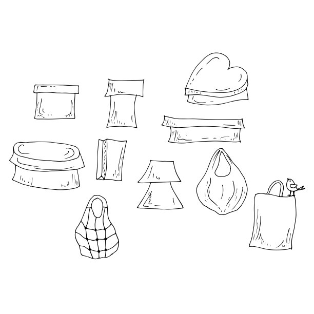 袋子，盒子，麻袋，容器。矢量插图。草图。图片下载