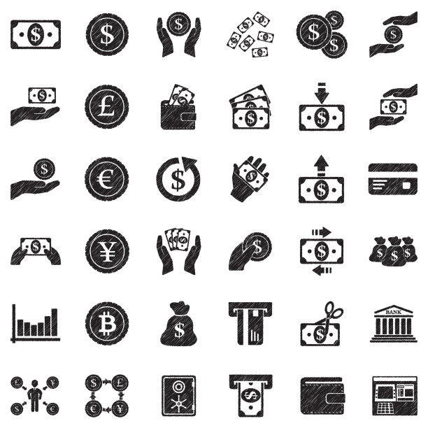 资金图标黑色涂鸦设计矢量插图图片下载