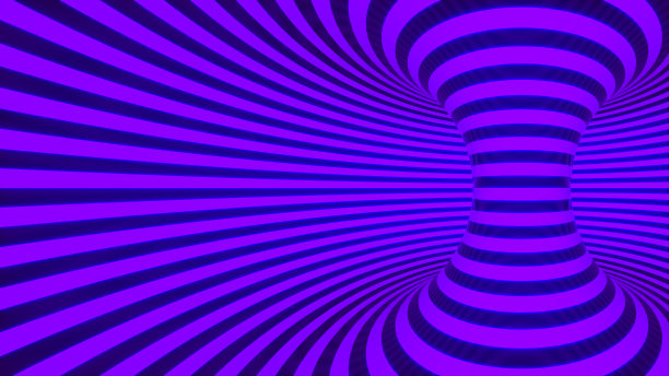 彩色霓虹发光的扭曲曲线形成环形水平背景，产生视错觉。3 d渲染图图片下载