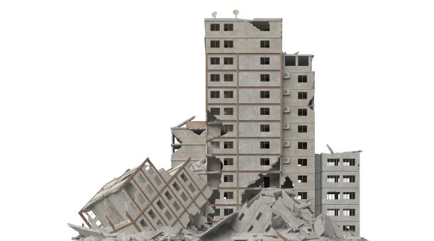 废弃的建筑孤立在白色3d插图图片下载