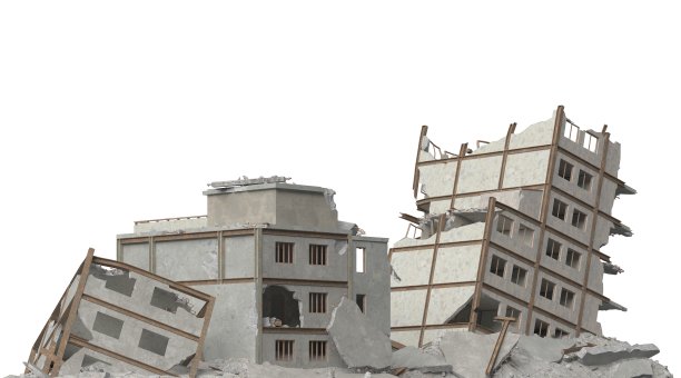 废弃的建筑孤立在白色3d插图图片下载