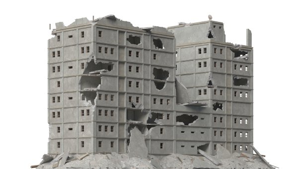 废弃的建筑孤立在白色3d插图图片下载