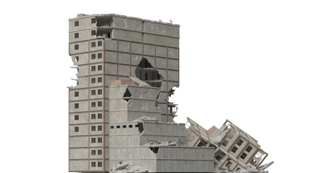 废弃的建筑孤立在白色3d插图图片下载