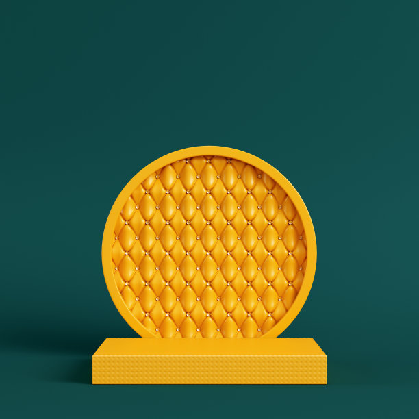 黄色底座，圆形框架，深绿色背景。极简主义的概念图片下载