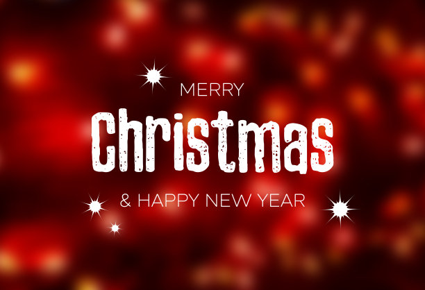 圣诞快乐和新年快乐标志与散焦红色圣诞灯股票图像图片下载