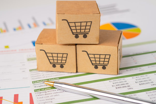 购物车标志在图形背景框。银行账户，投资分析研究数据经济，贸易，进出口运输在线公司概念。图片下载