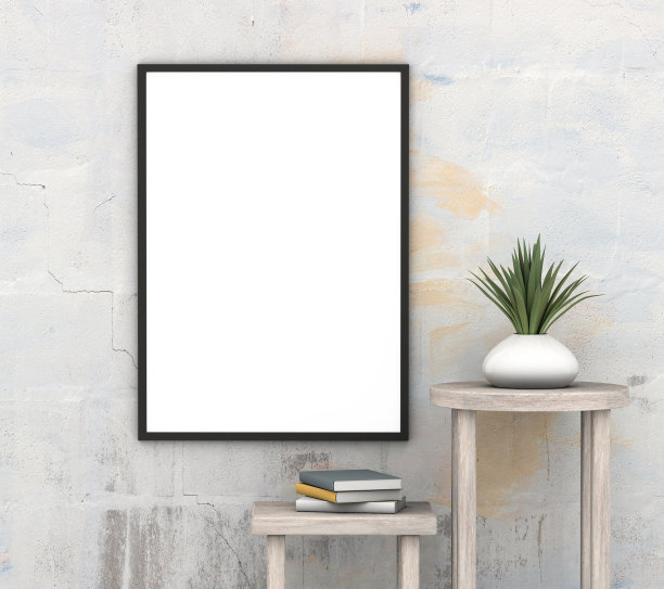模型垂直框架，白色空白照片在古董房，3d渲染图片下载